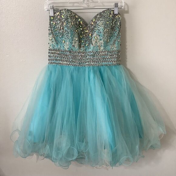 Blue Silver Sequin Glitter Ice Princess Fairy Mini Rhinestone Dress Size M - Picture 1 of 11